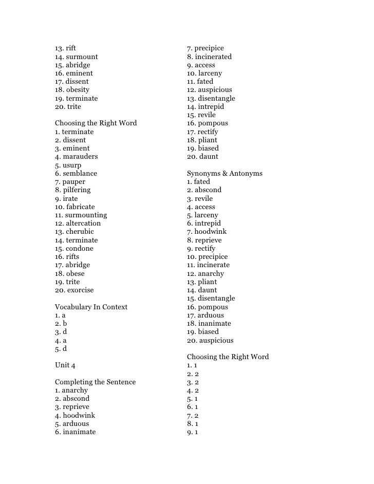 vocab workshop level d unit 3 answers