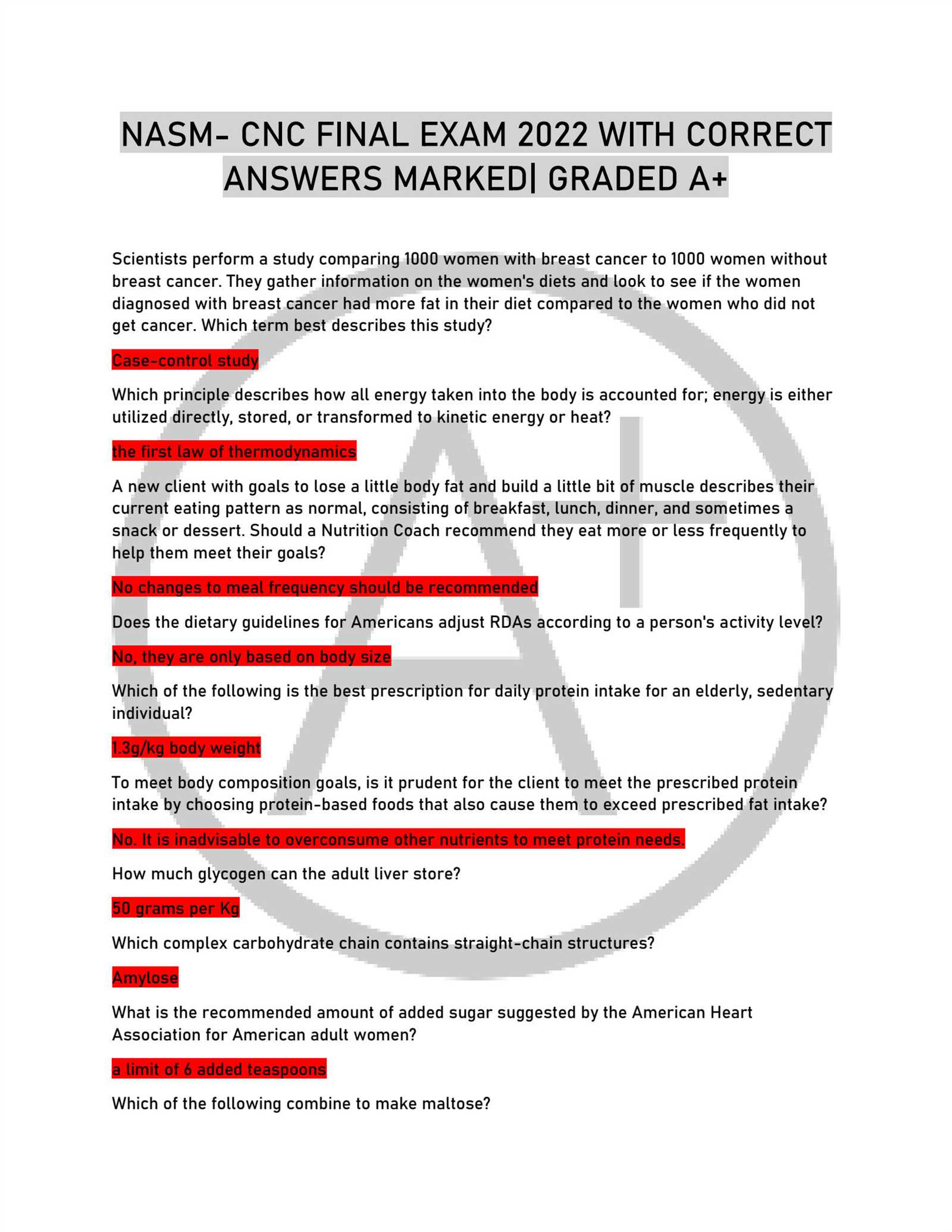 nasm nutrition exam answers