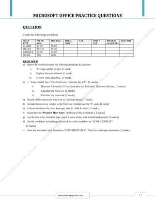 ms excel exam questions answers