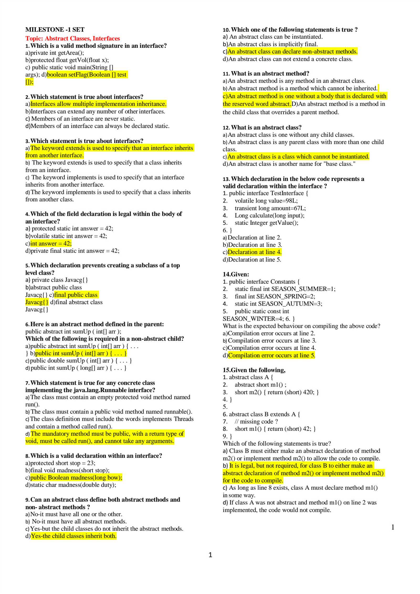 milestone mcit exam answers