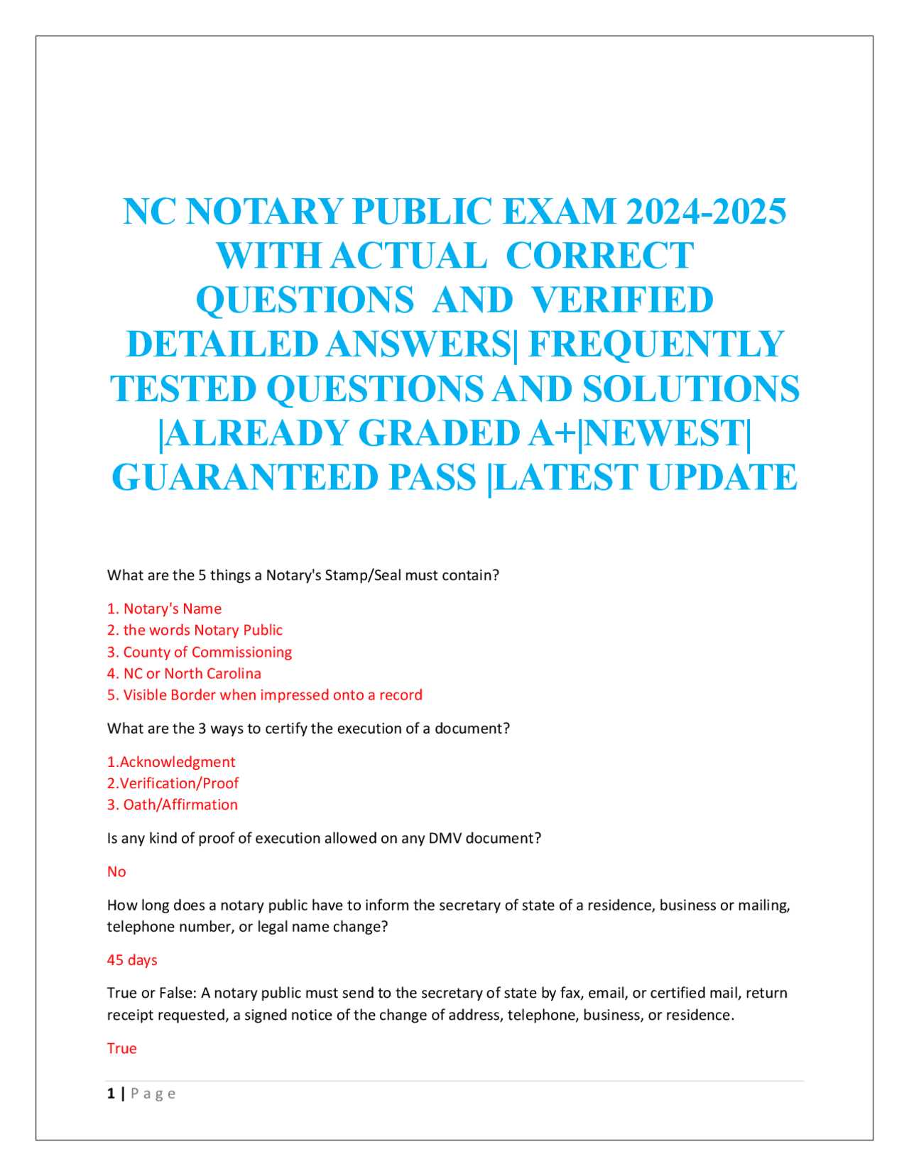 nc notary public exam questions and answers