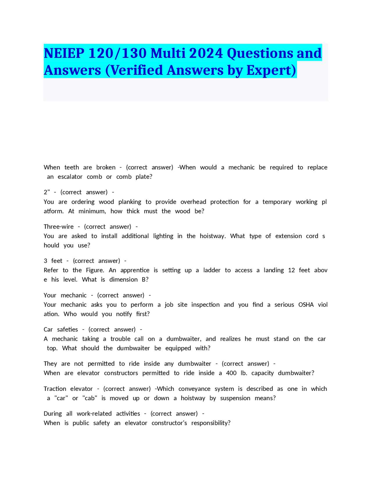 neiep mechanics exam answers