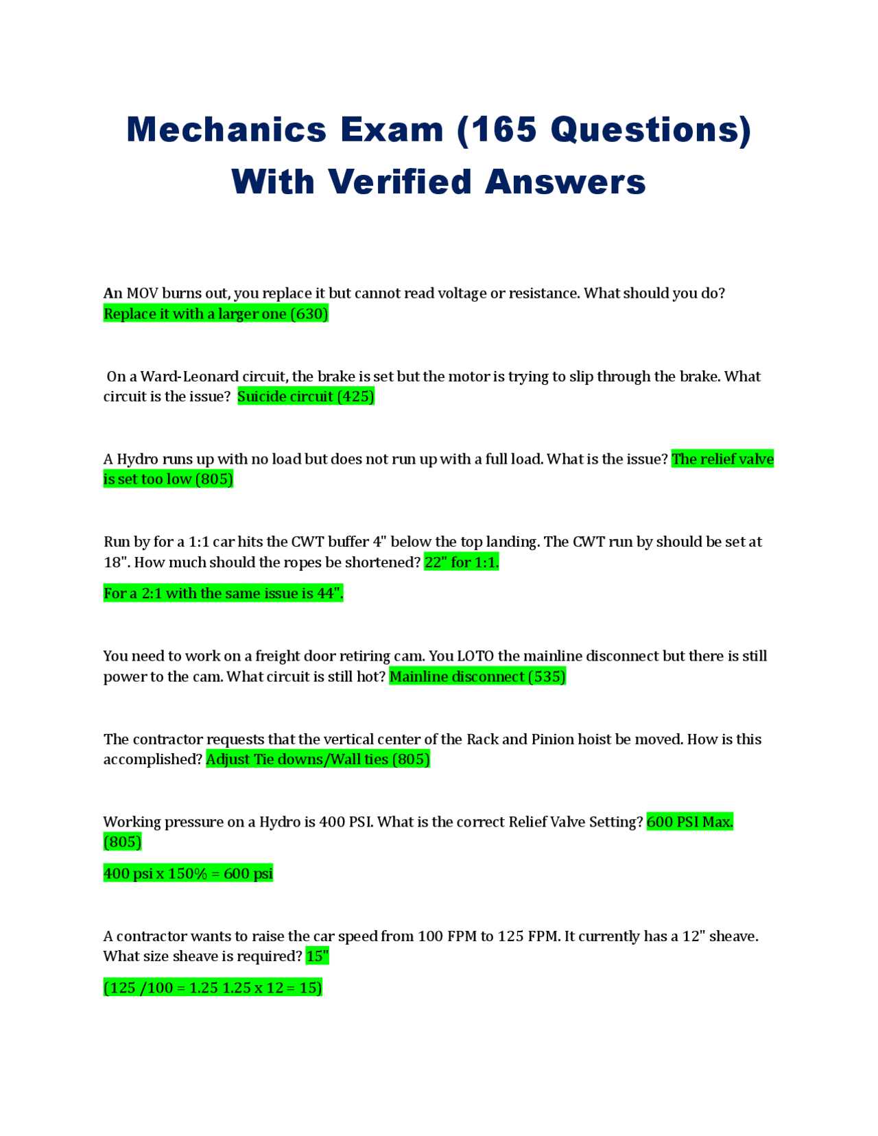 neiep mechanics exam answers