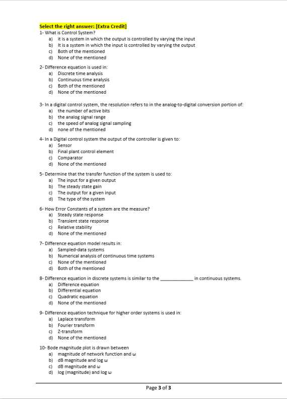 control systems exam questions and answers