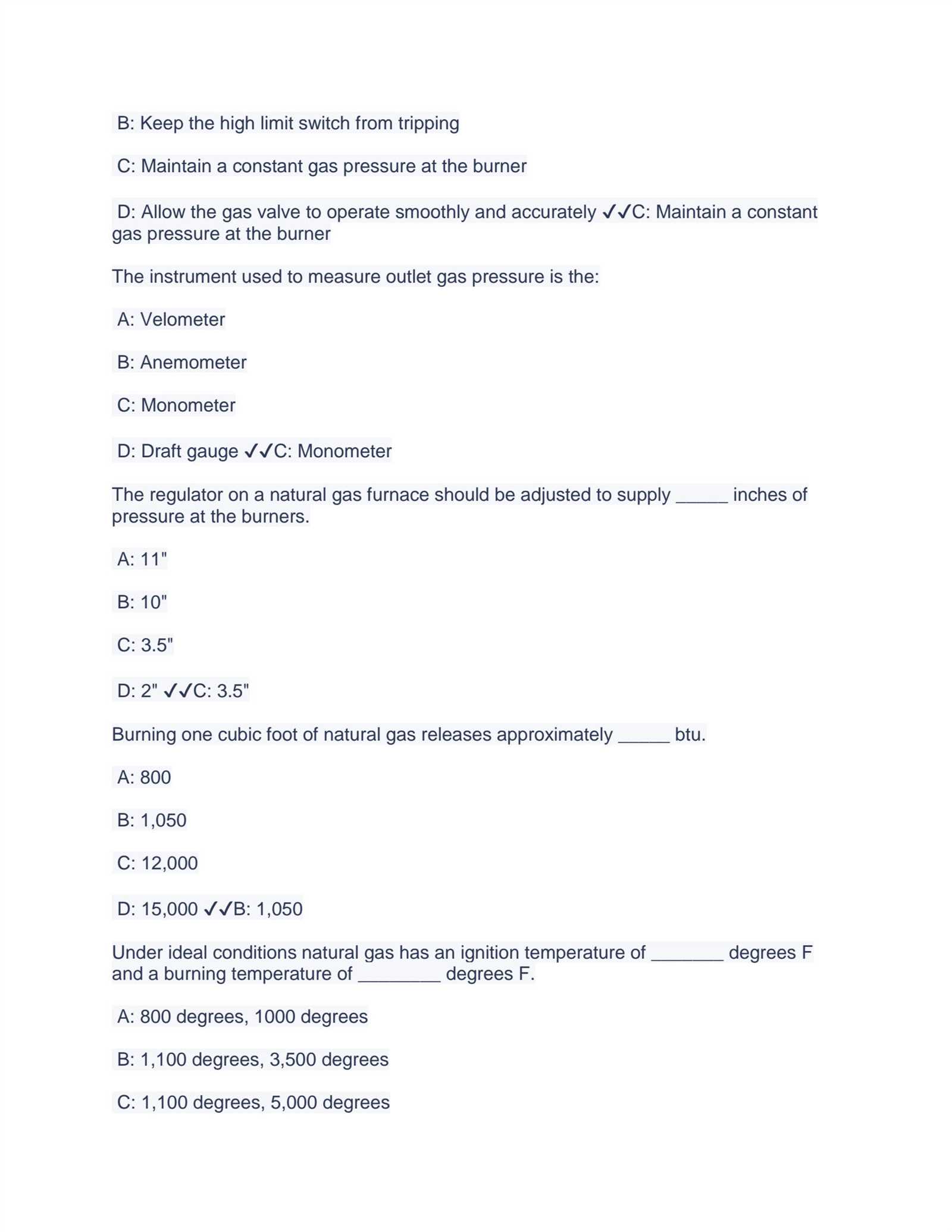 gas exam questions answers