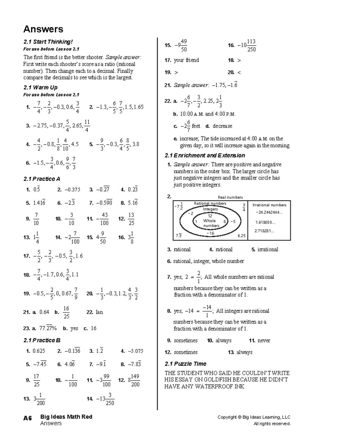 big ideas math red accelerated answer key