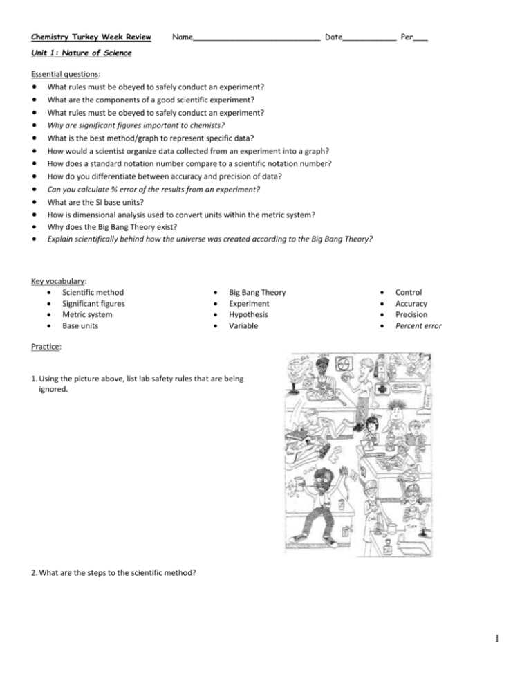 chemistry 1st semester exam review answers