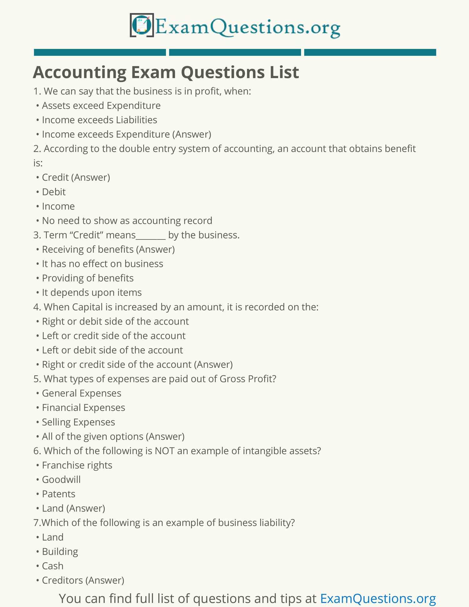 junior accountant exam questions and answers