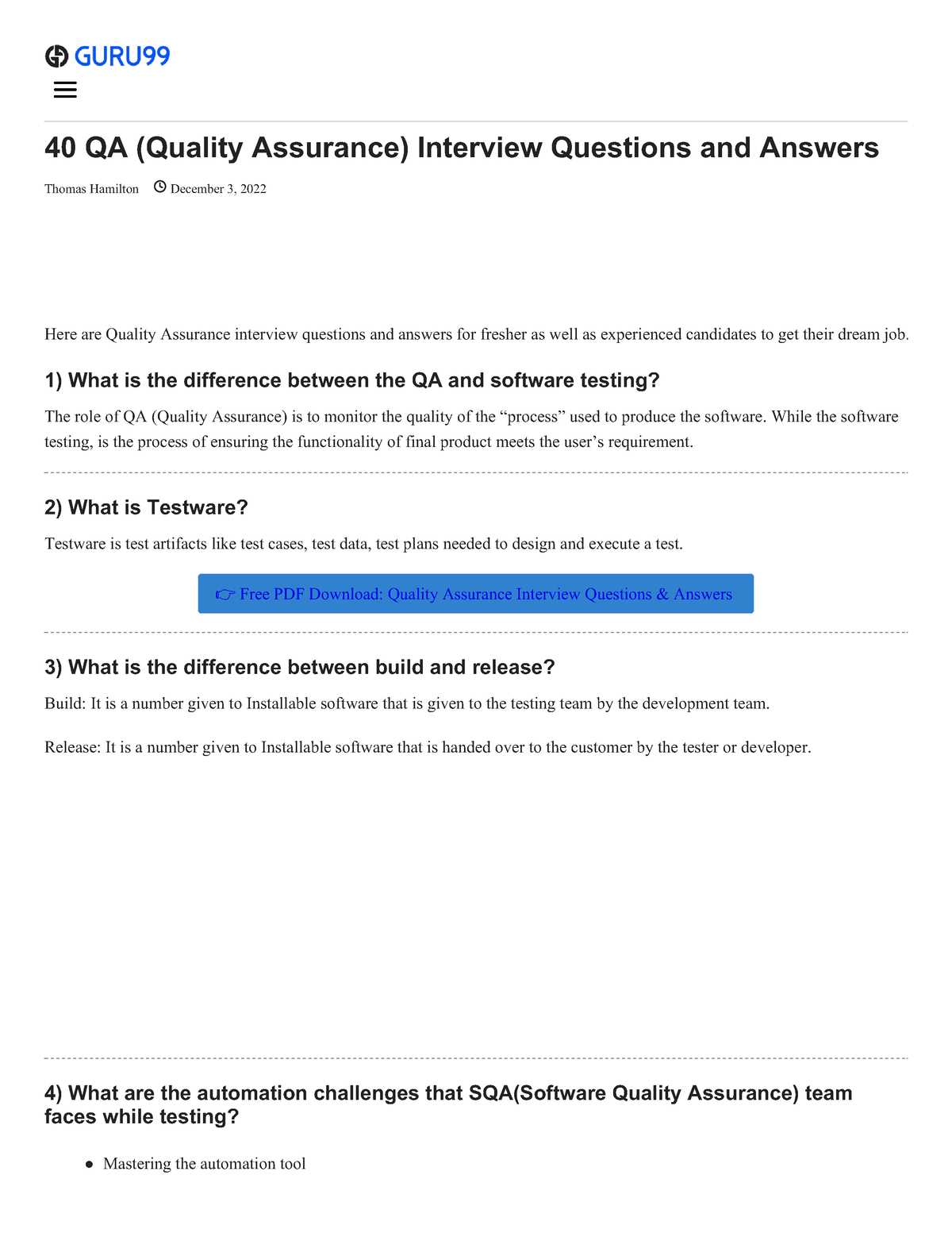 software quality assurance exam questions and answers