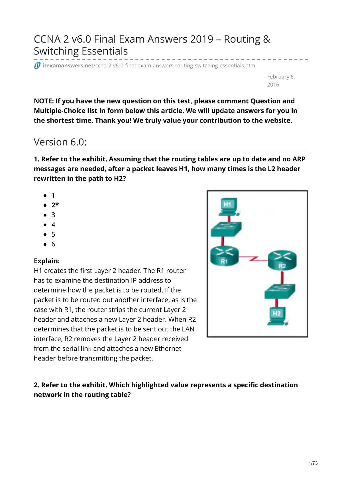 ccna routing and switching exam answers