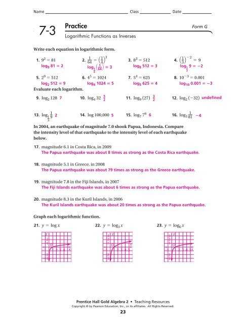 prentice hall algebra 2 chapter 2 test answers