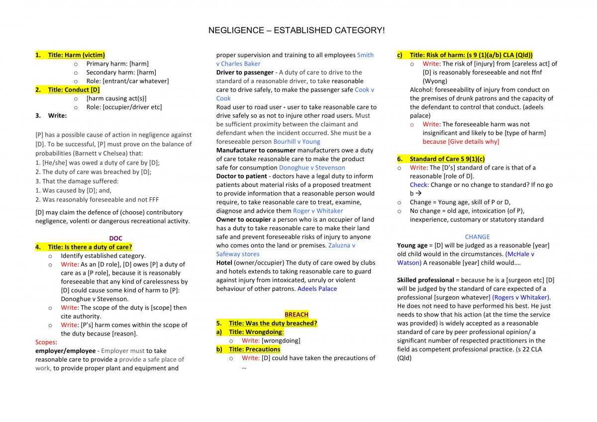 torts exam sample answer