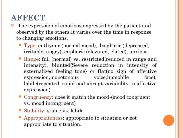 mental status exam affect descriptors