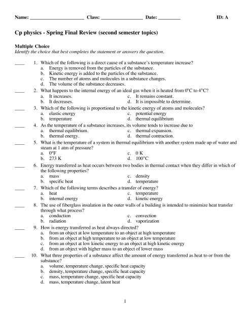 physics semester 1 exam review