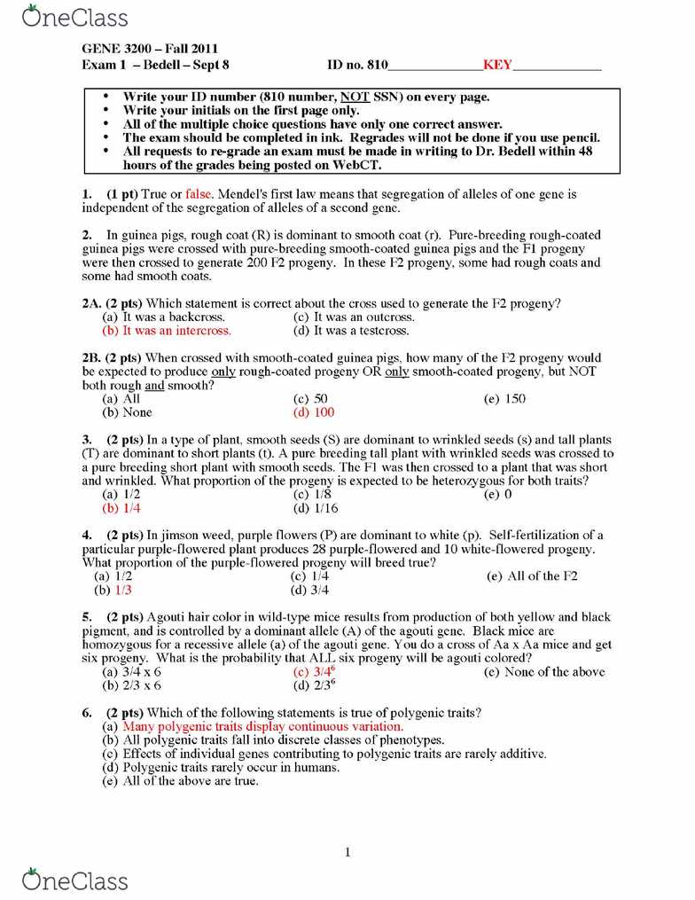 genetics exam 1 answers