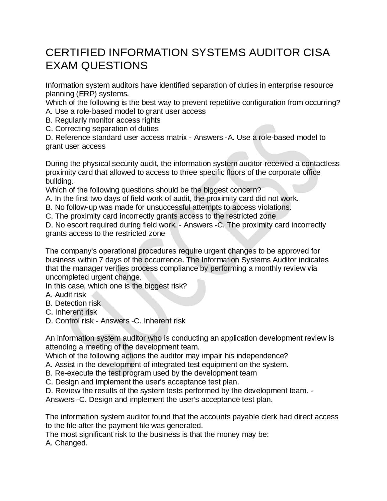 it audit exam questions and answers