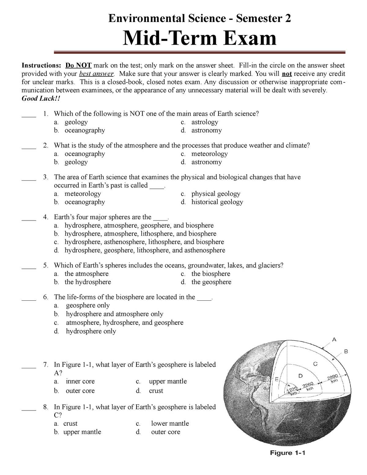 earth science exam questions and answers