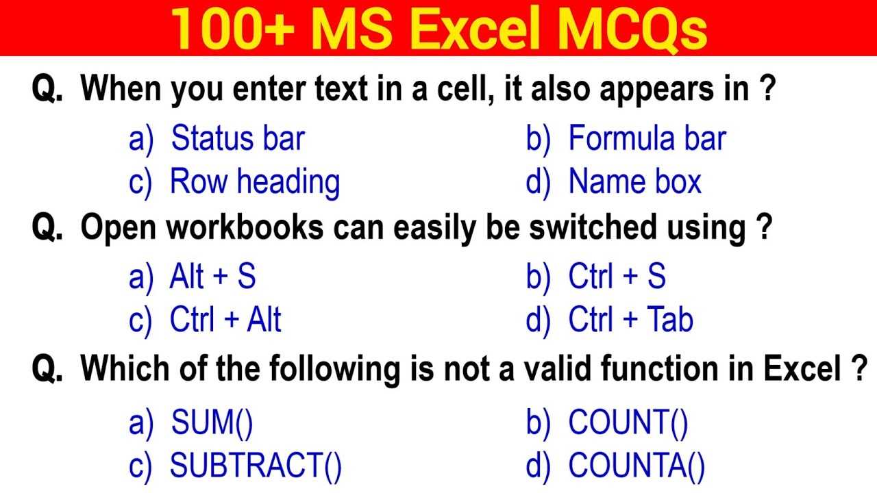 ms excel exam questions answers