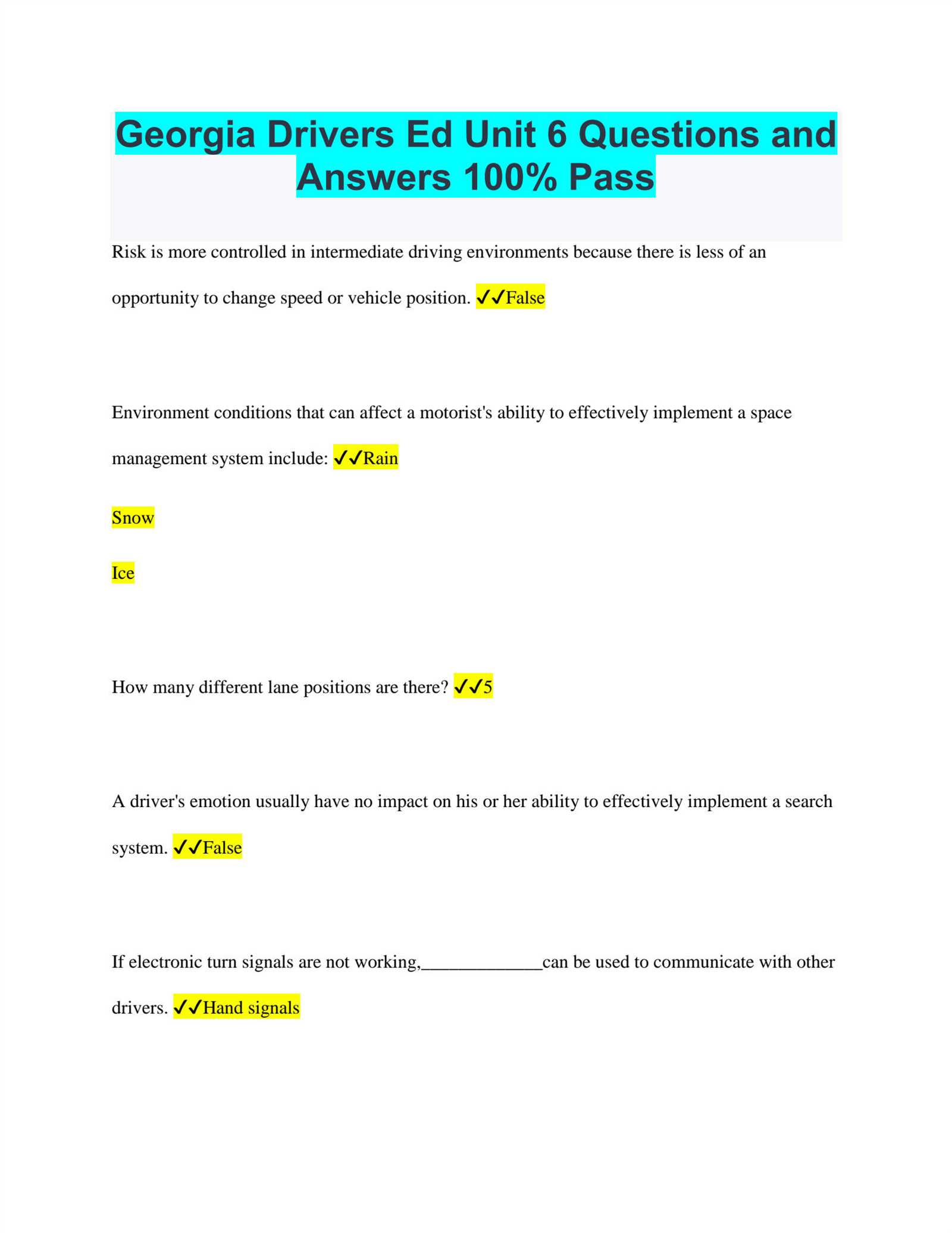 drivers ed homework answers