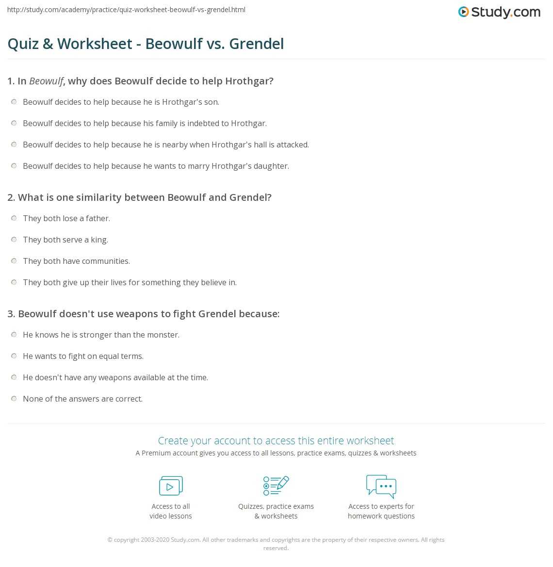 grendel test questions and answers