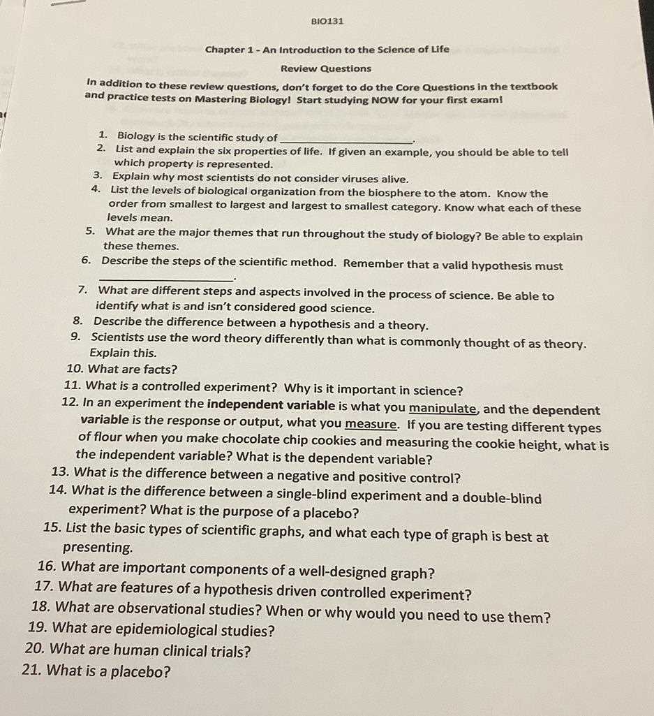 mastering biology exam 1