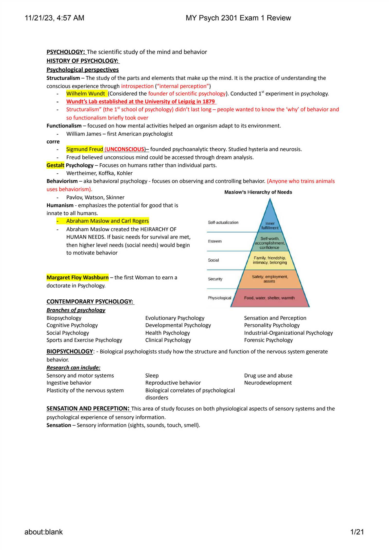 psychology 2301 exam 1 answers