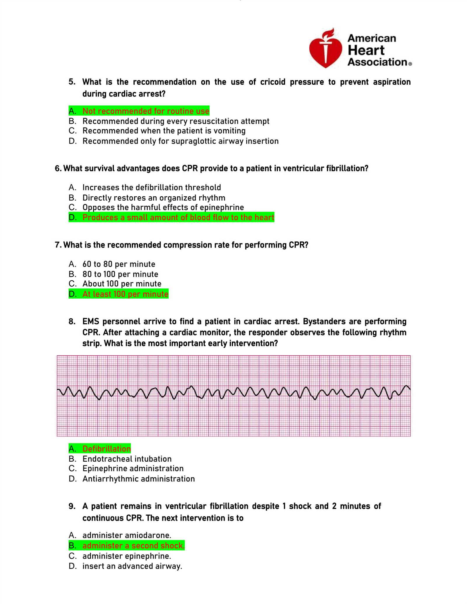 acls certification exam quiz answers