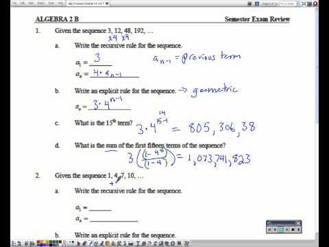 algebra 2 semester 2 final exam