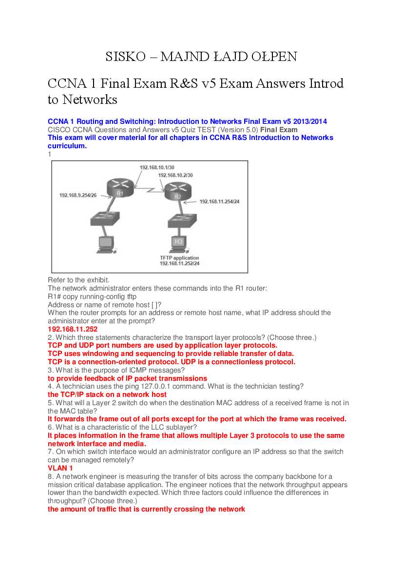 cisco ccna 1 final exam answers