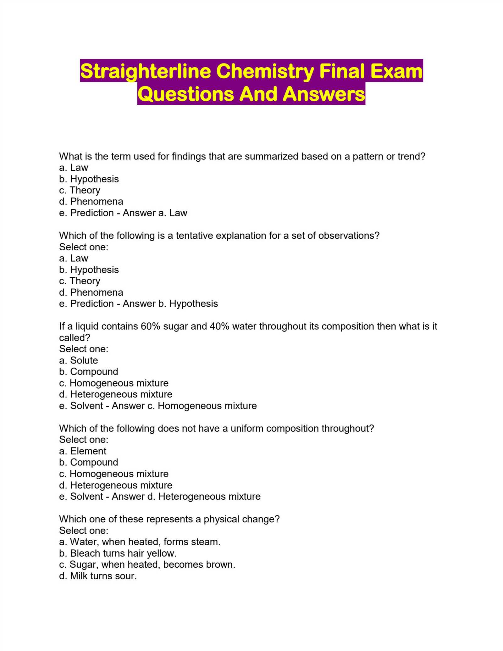 chemistry exam questions and answers