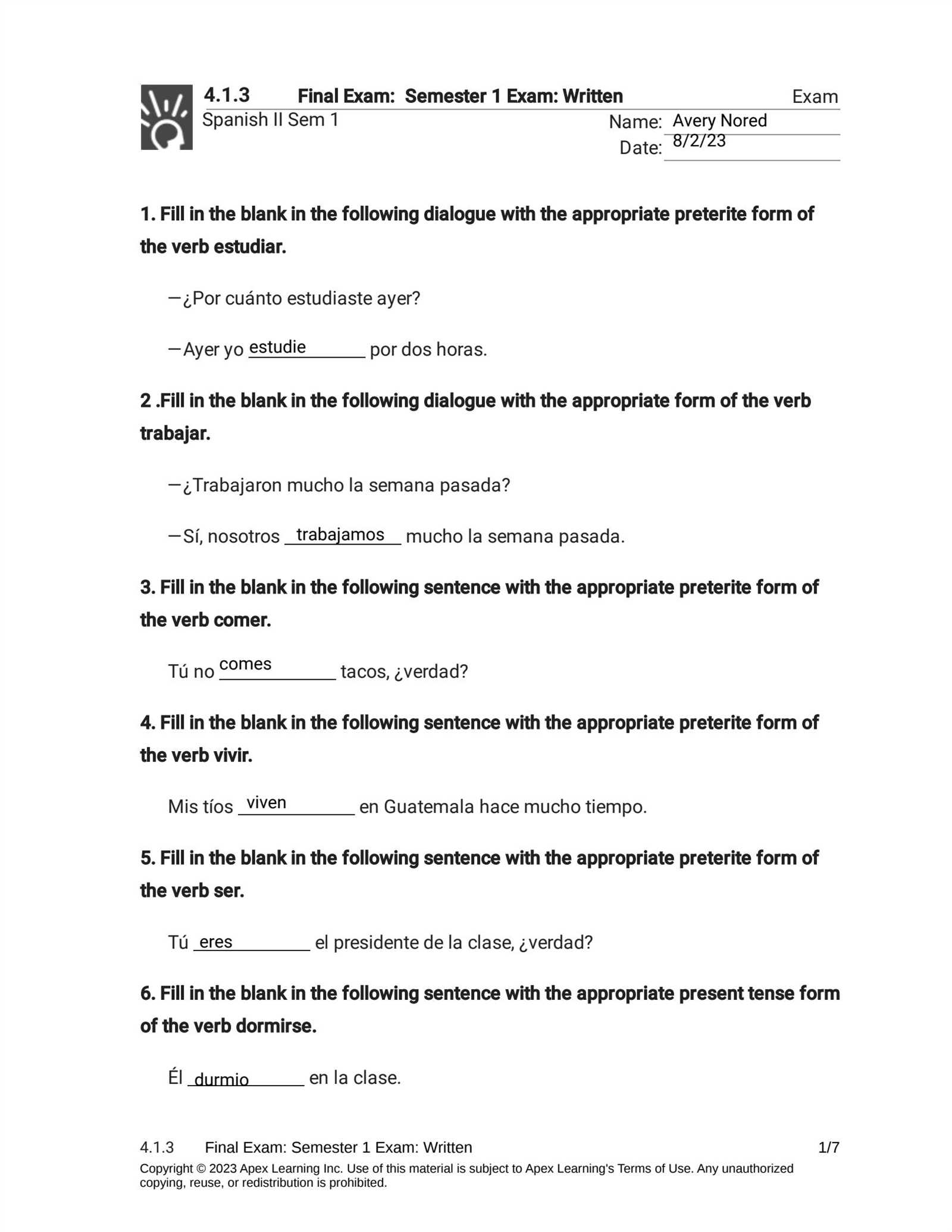 apex algebra 2 semester 1 exam answers