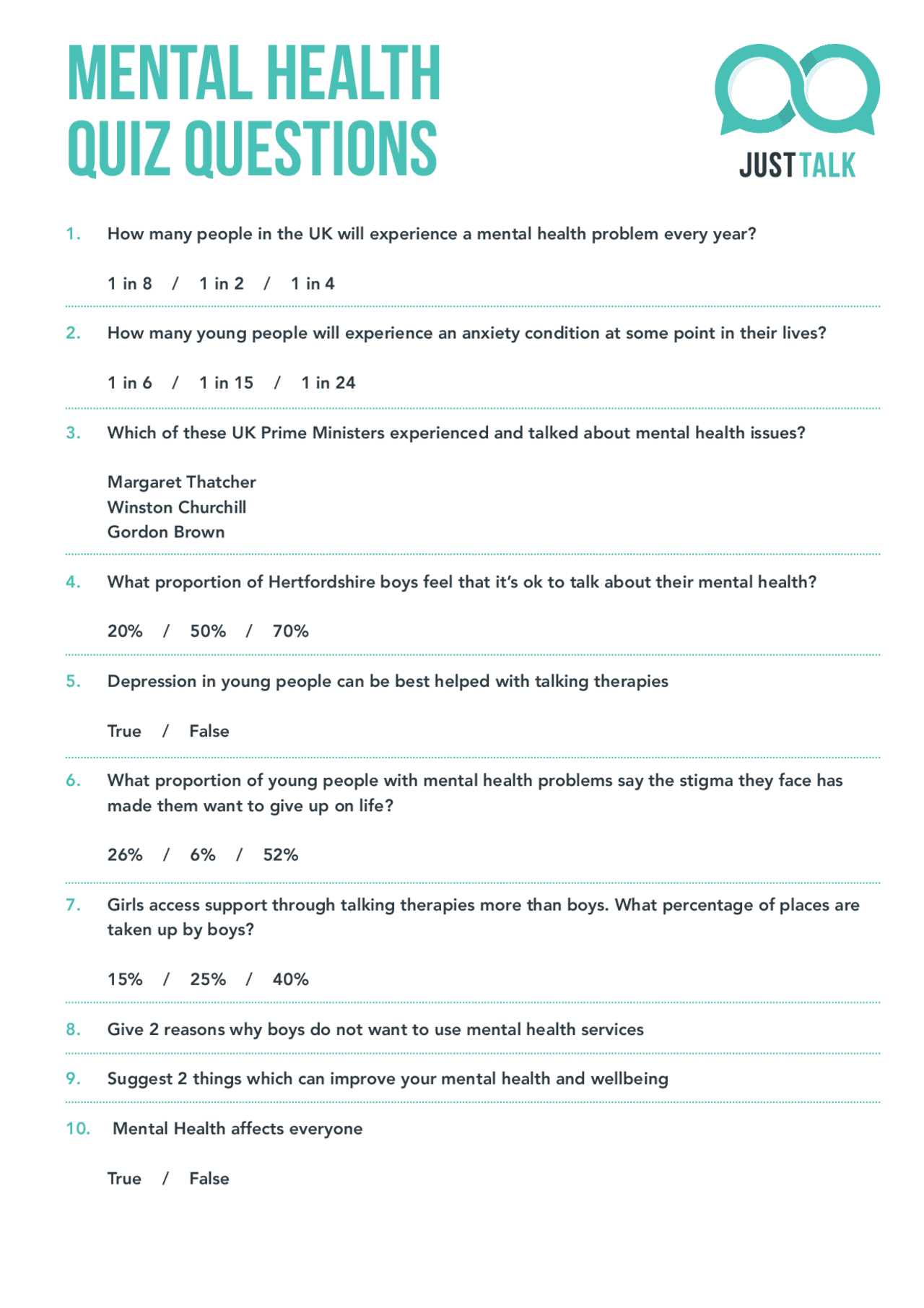 mental health exam questions and answers