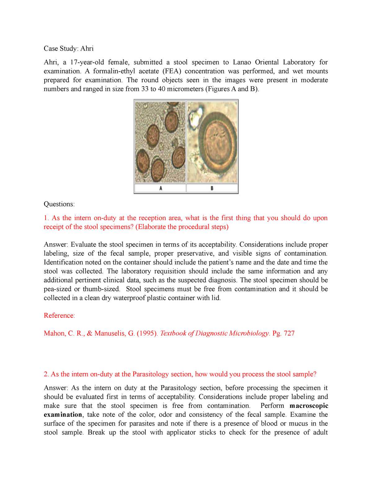 medical parasitology questions and answers