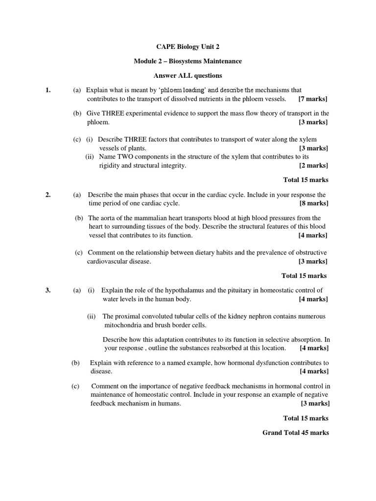 biology unit 2 test answers