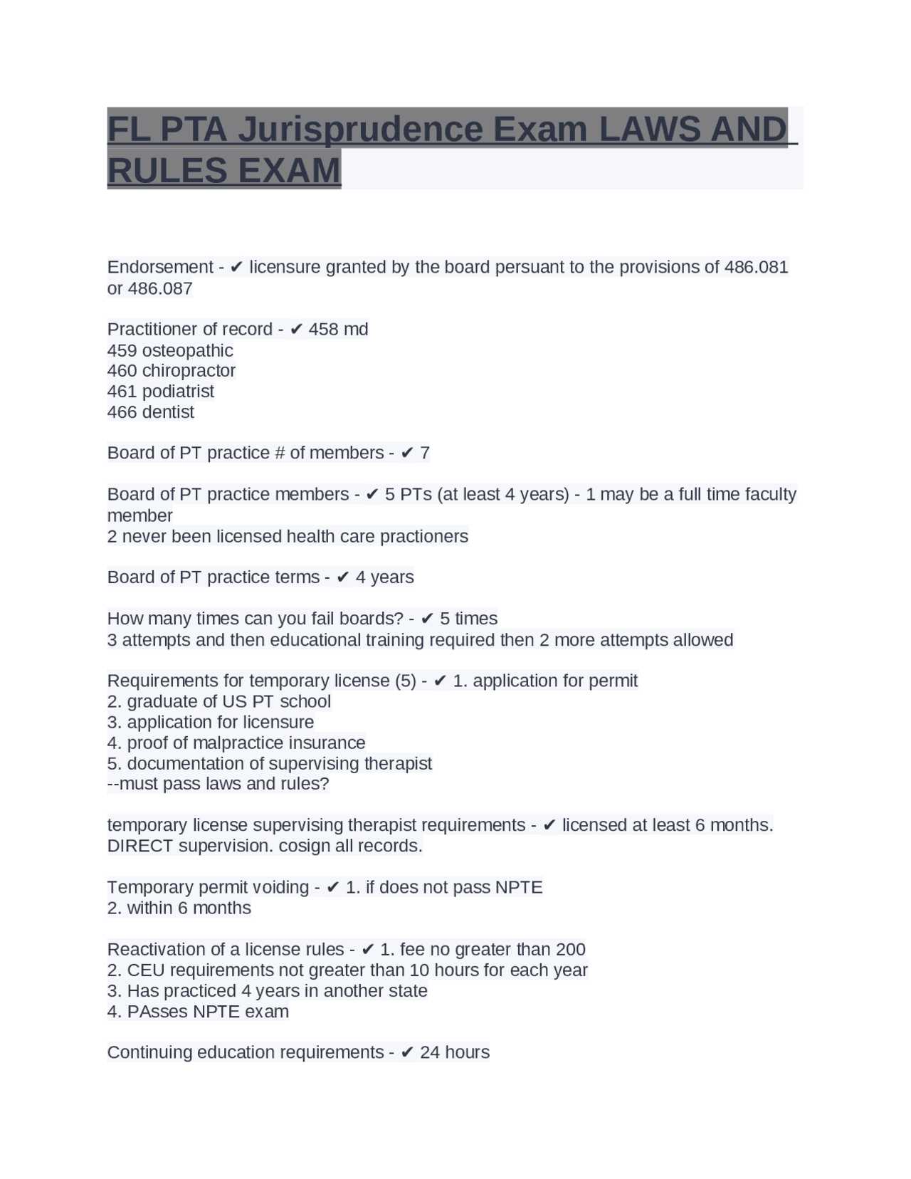 florida laws and rules exam