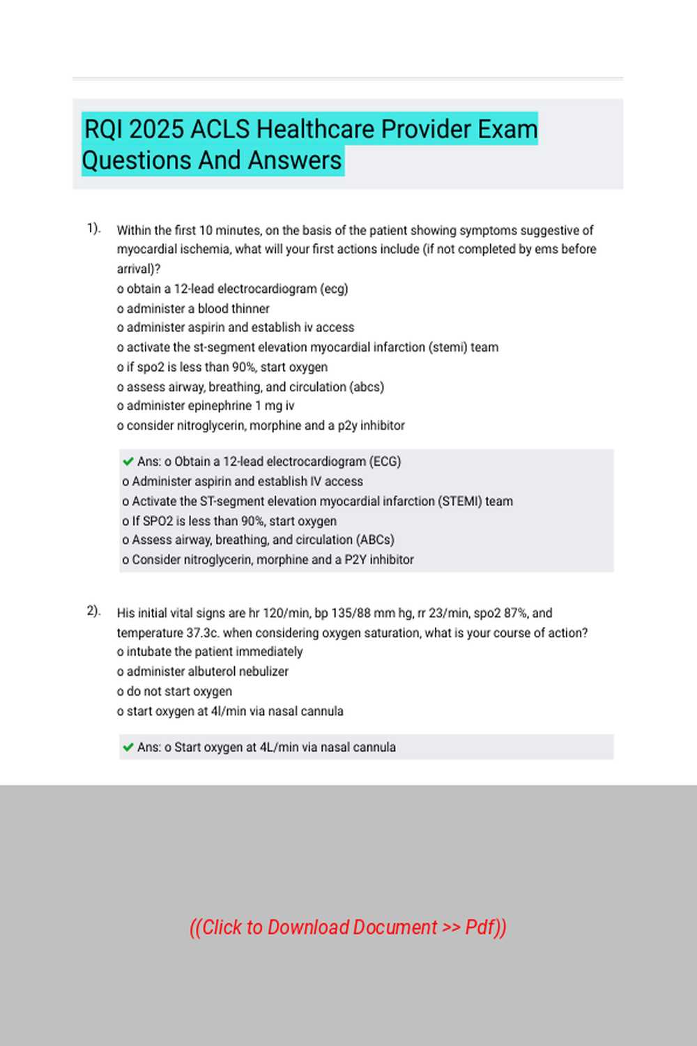 acls exam version a answers 2025