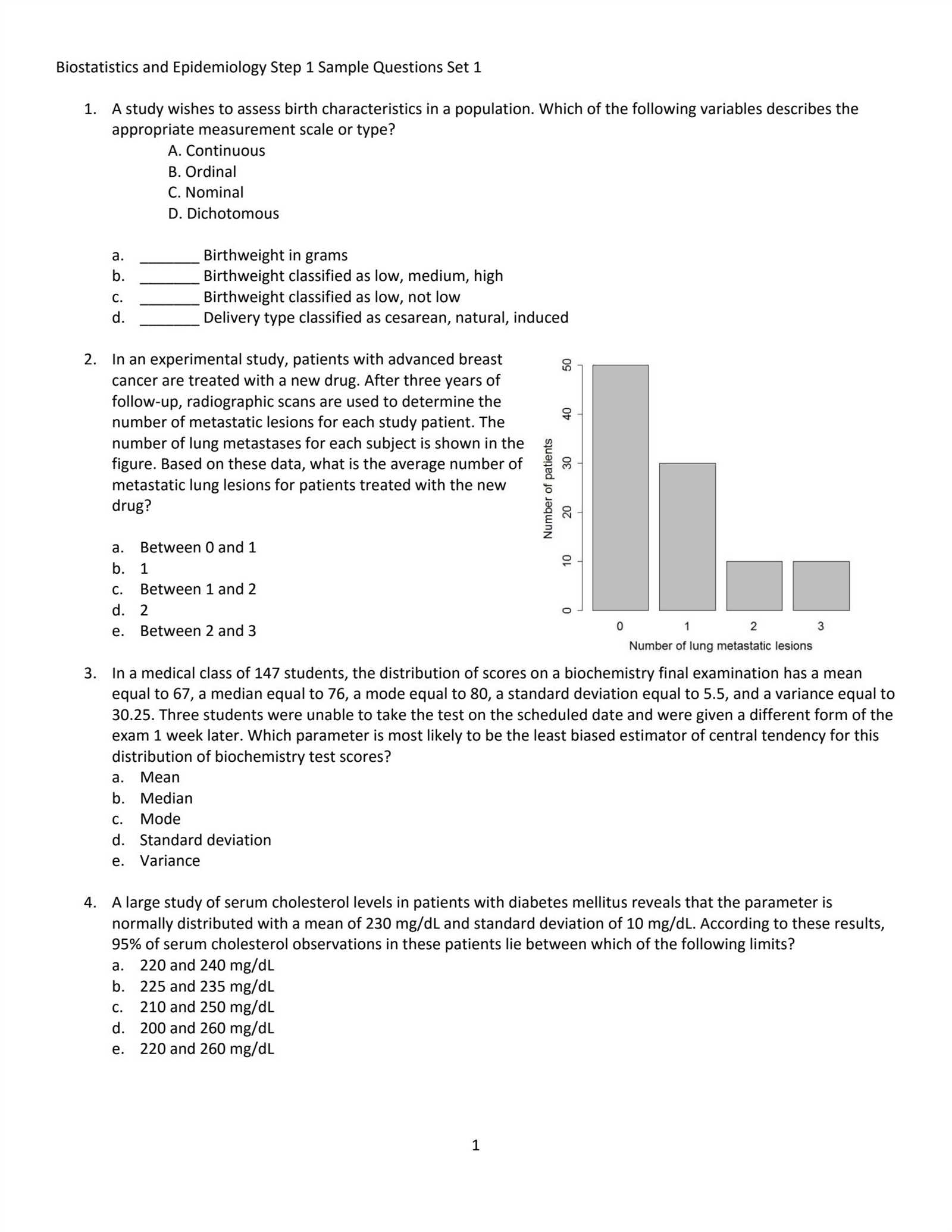 biostatistics final exam questions and answers