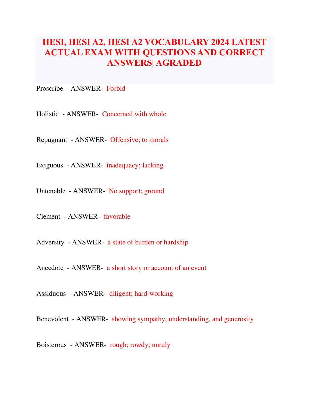 hesi exam answers