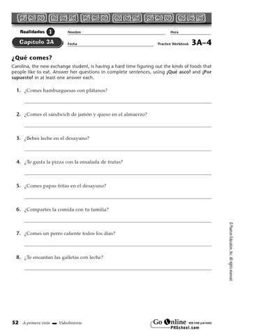 realidades 3 capitulo 6 practice workbook answers