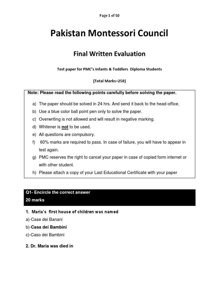 montessori teacher training exam questions and answers