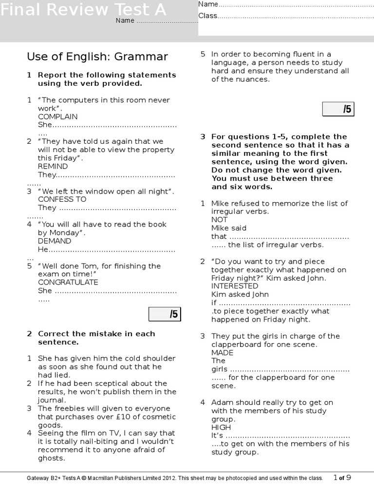 night final exam answers