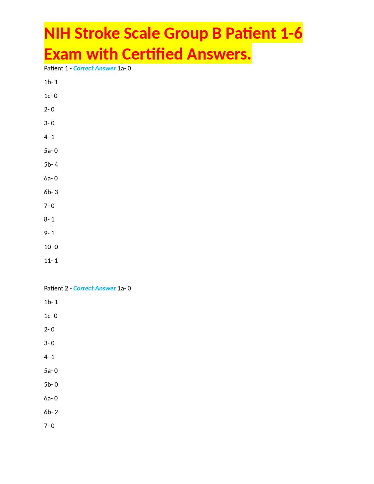 nihss exam answers