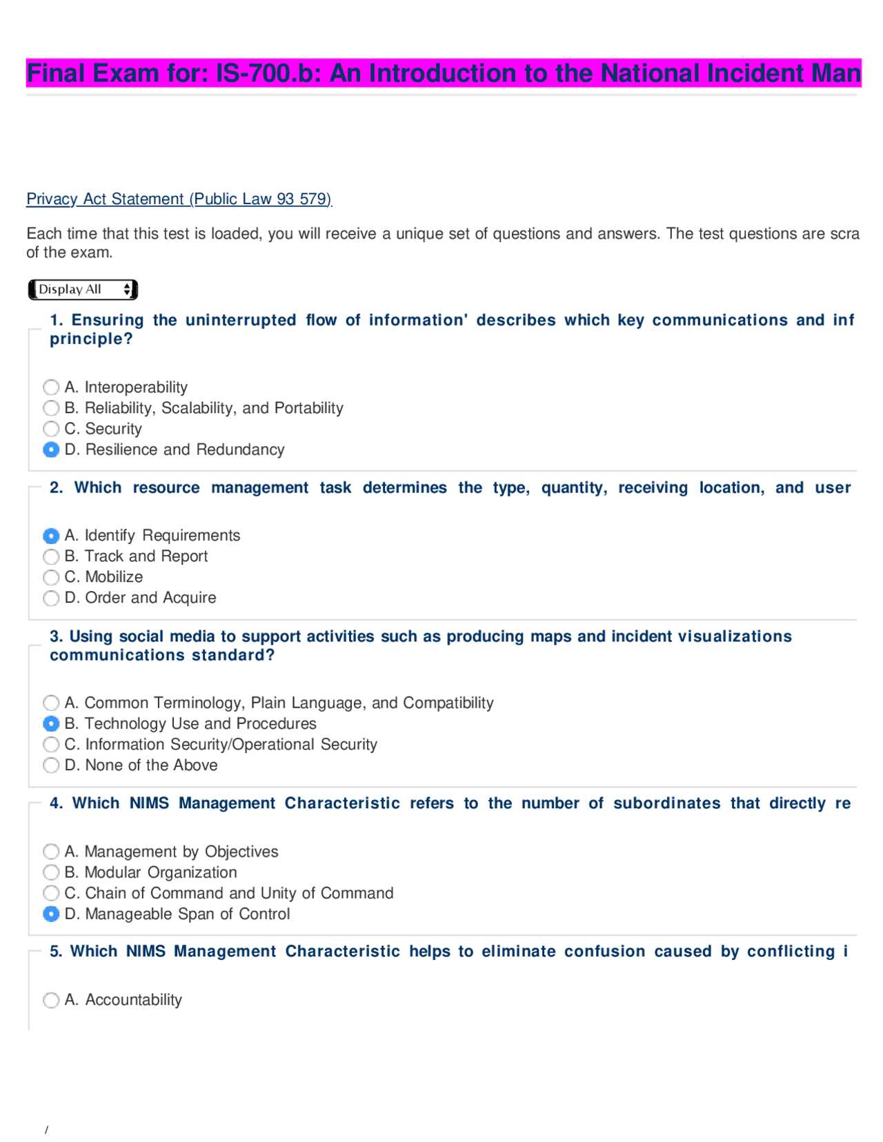 nims 5a answers