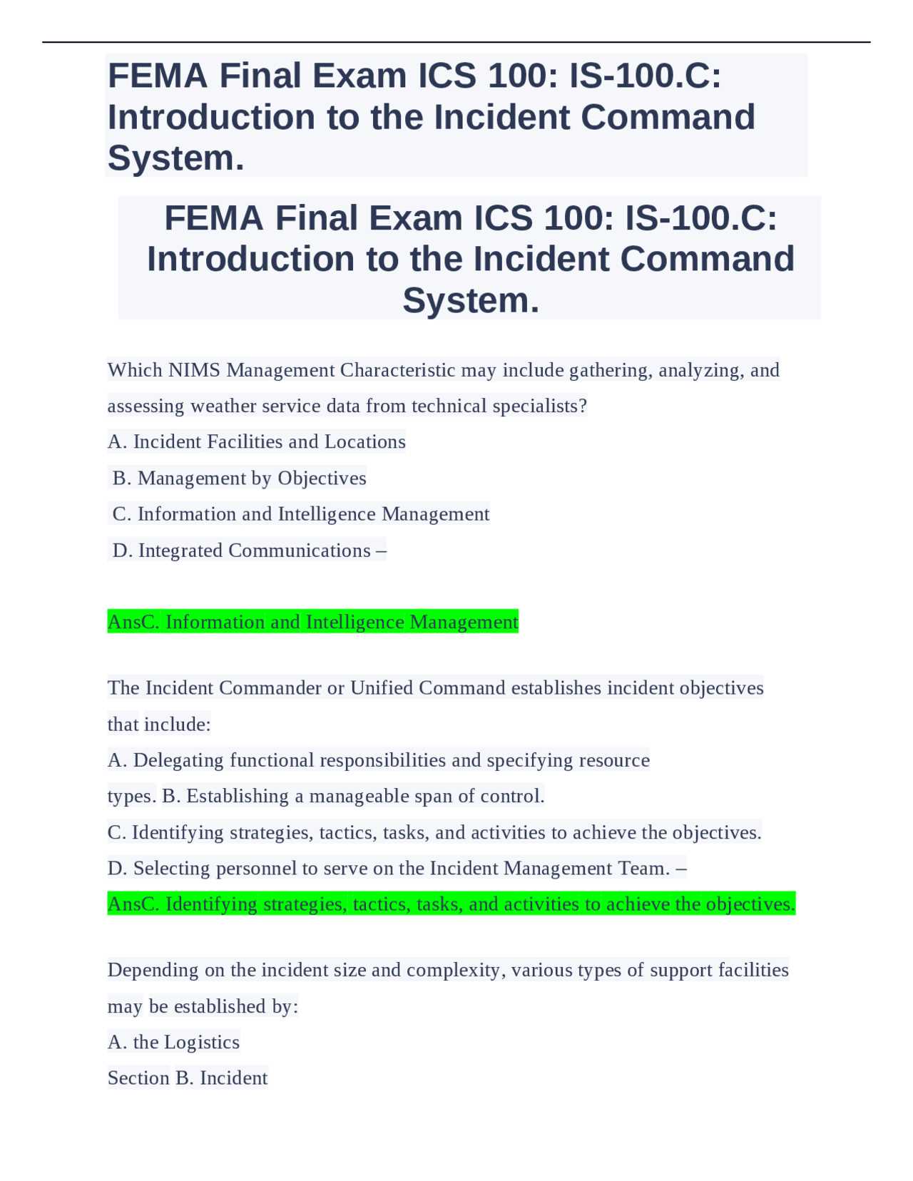 nims ics 100 final exam answers