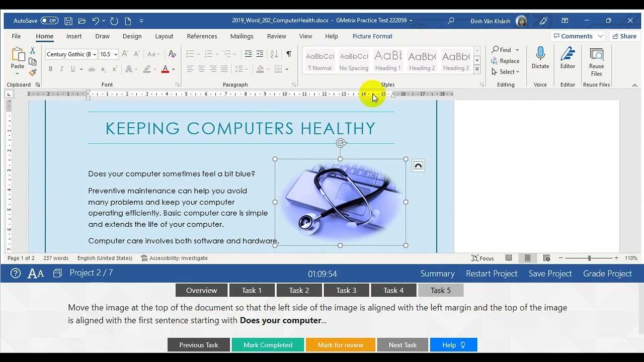 gmetrix word 2016 core practice exam 2 testing answers