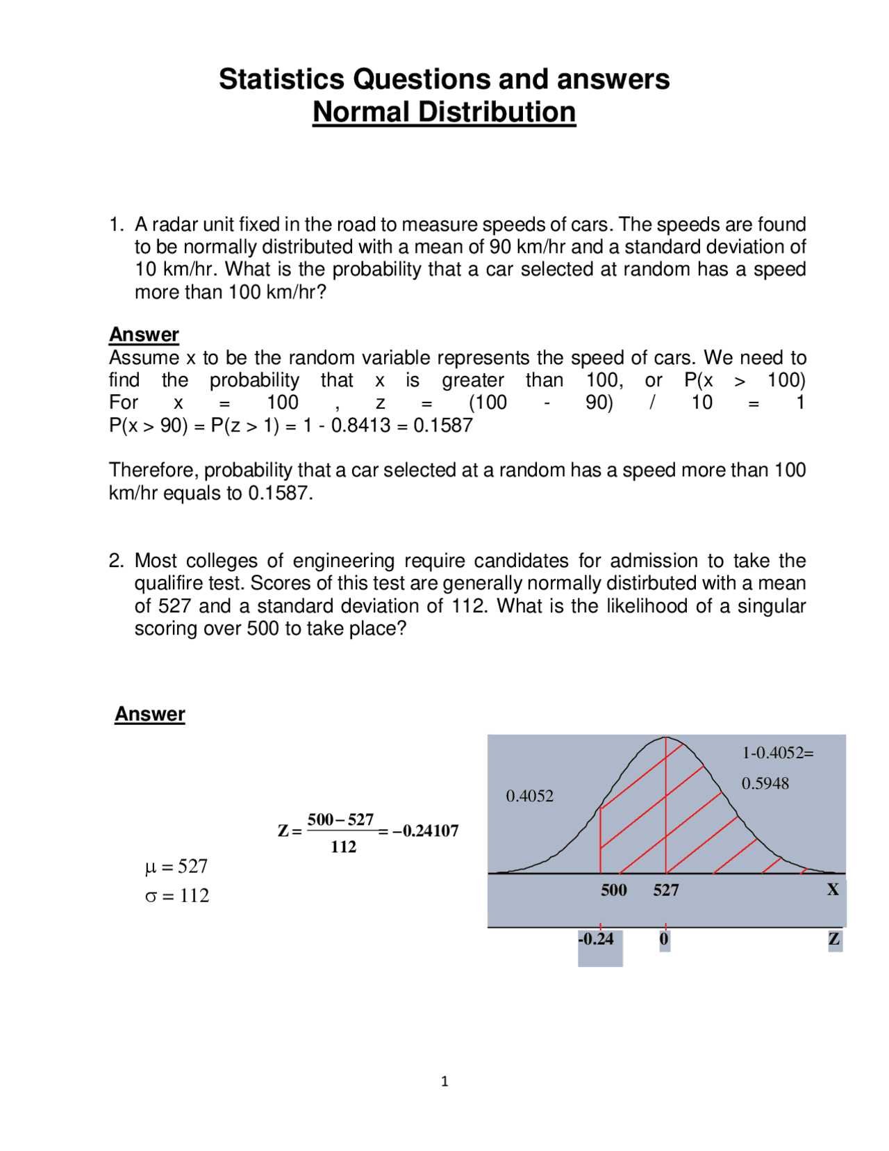 normal distribution exam questions and answers