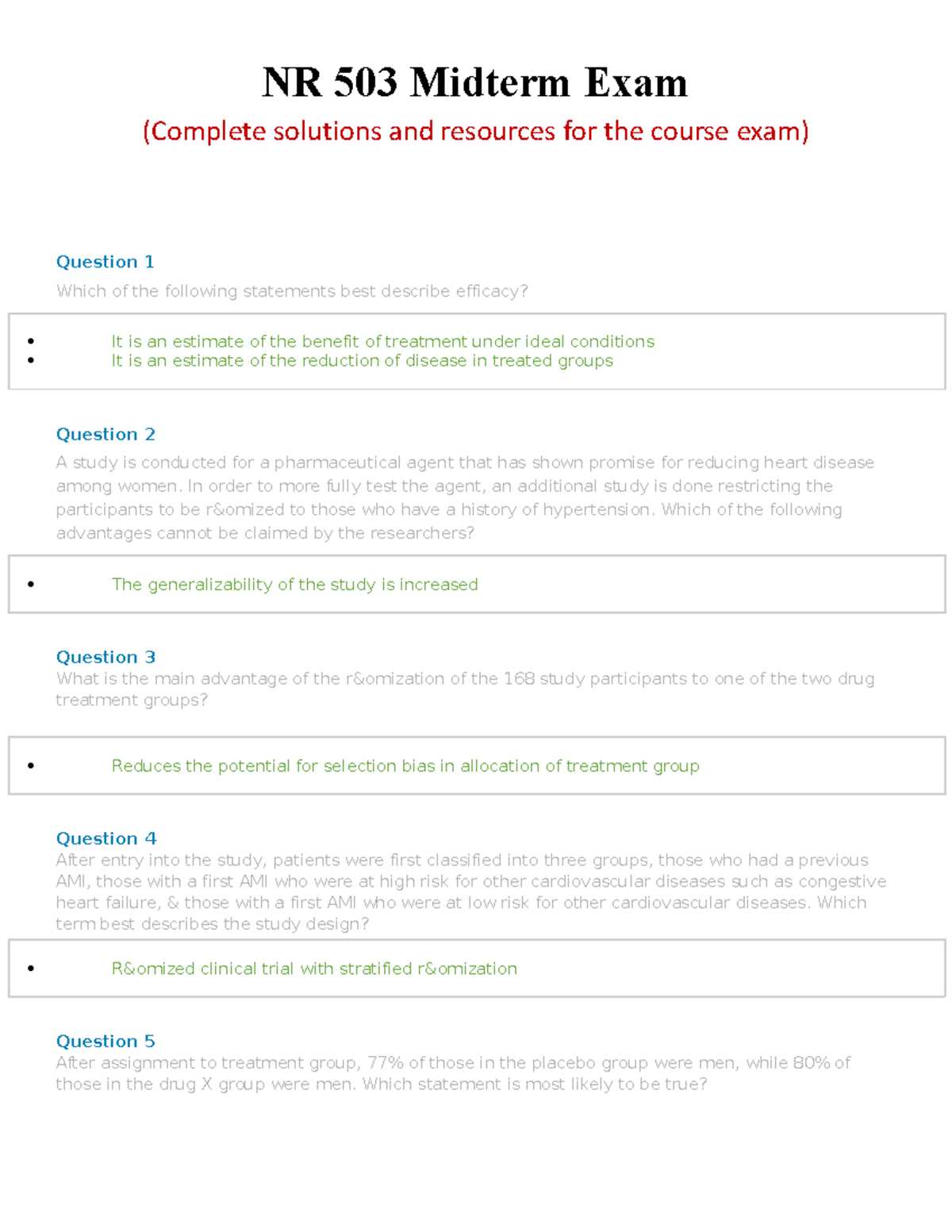 nr 503 final exam answers