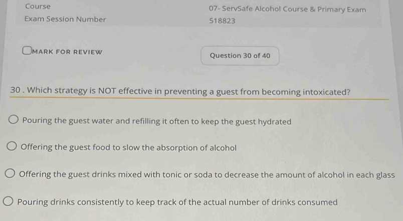 servsafe alcohol primary exam answers