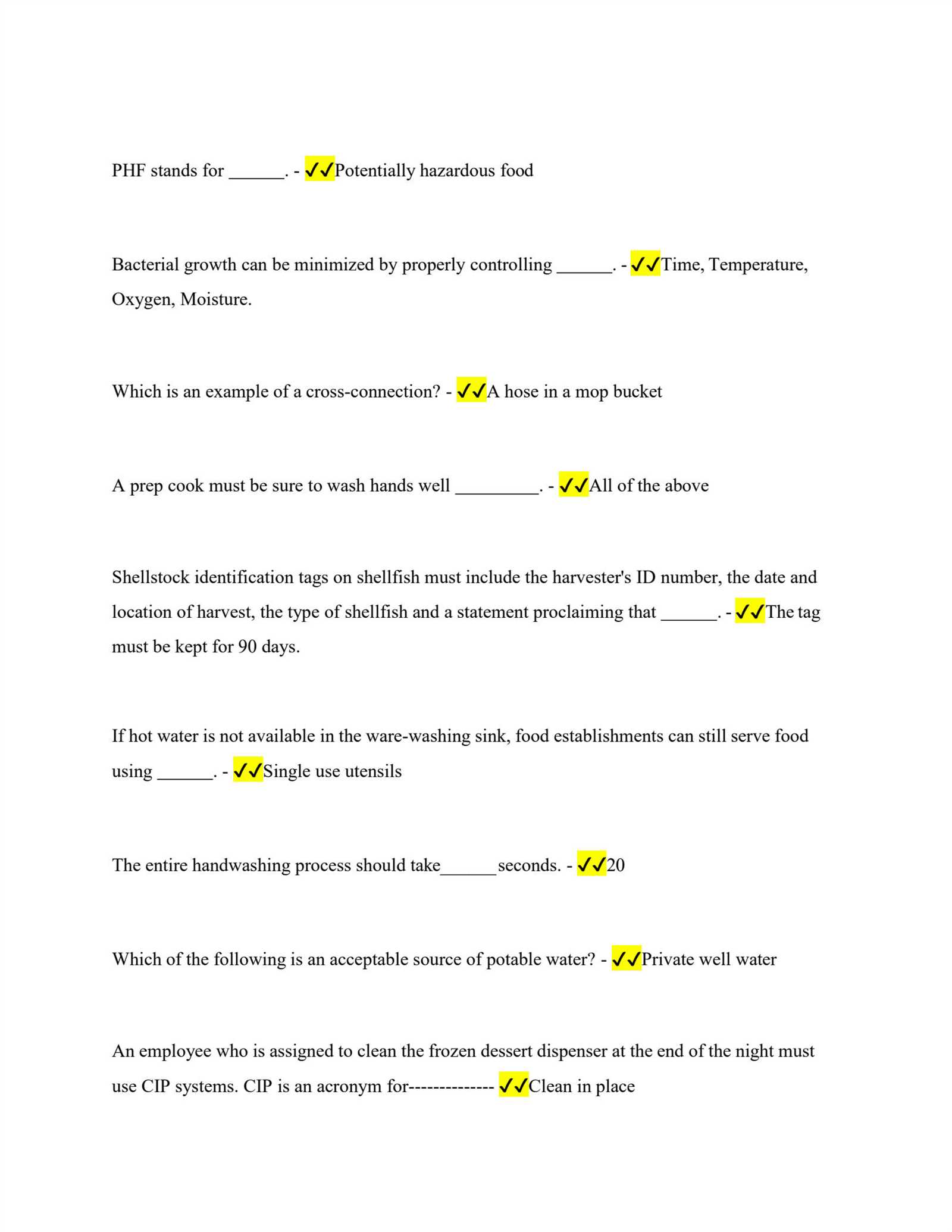 texas food safety manager certification test answers