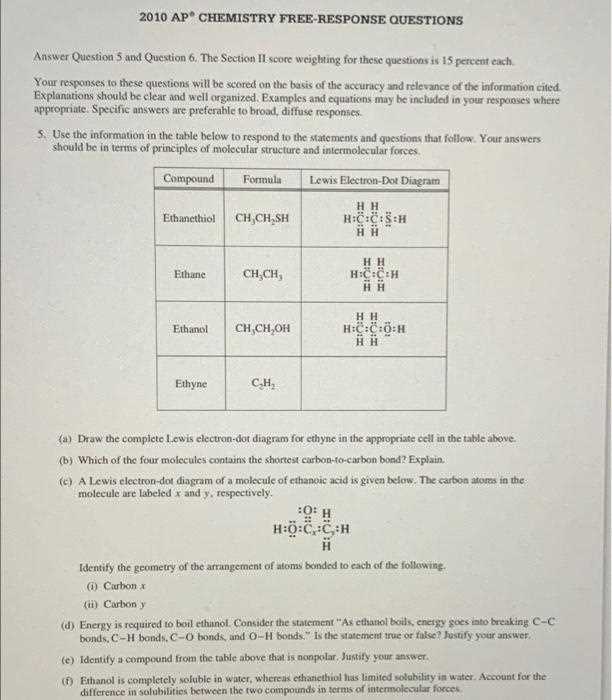 ap chemistry 1999 free response answers